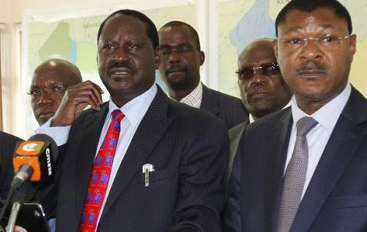 Opposition leaders Kalonzo Musyoka (Left), Raila Odinga and Moses Wetangula