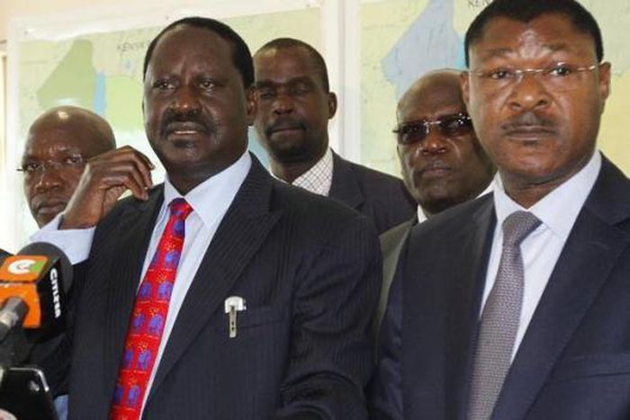 Opposition leaders Kalonzo Musyoka (Left), Raila Odinga and Moses Wetangula
