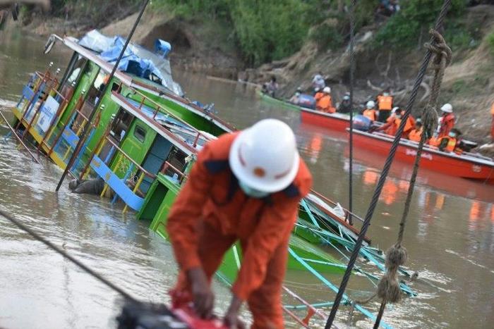 The overloaded ferry was carrying scores of teachers and university students when it went down while travelling on the Chindwin River in Sagaing region