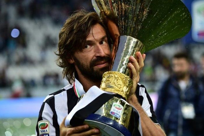 Juventus' midfielder Andrea Pirlo pictured in 2015 with the Italian League's trophy