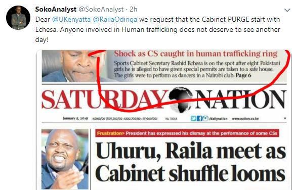 Reactions to news linking Sports CS Rashid Achesa to human trafficking ring