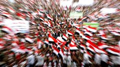 Supporters of the rebel Huthis and ex-president Ali Abdullah Saleh mark two years since the Saudi-led coalition intervened in Yemen, in Sanaa on March 26, 2017