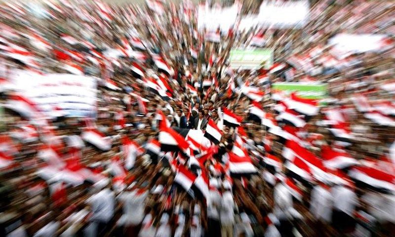 Supporters of the rebel Huthis and ex-president Ali Abdullah Saleh mark two years since the Saudi-led coalition intervened in Yemen, in Sanaa on March 26, 2017
