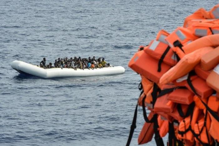 Migrants wait to be rescued off the coast of Libya on November 5, 2016