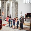 Father Nenad Stojanovic leads the Sunday mass on May 7, 2017 in the town of Mitrovica at St. Sava church in the Albanian part of a city that is sharply divided along ethnic lines