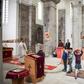 Father Nenad Stojanovic leads the Sunday mass on May 7, 2017 in the town of Mitrovica at St. Sava church in the Albanian part of a city that is sharply divided along ethnic lines