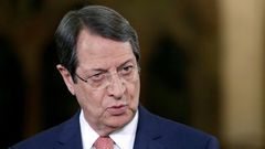 Cypriot President Nicos Anastasiades talks during a televised news conference at the presidential palace in Nicosia on May 22, 2017