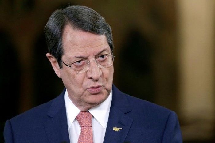 Cypriot President Nicos Anastasiades talks during a televised news conference at the presidential palace in Nicosia on May 22, 2017