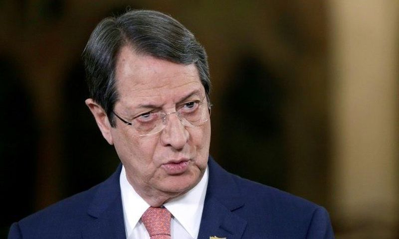 Cypriot President Nicos Anastasiades talks during a televised news conference at the presidential palace in Nicosia on May 22, 2017
