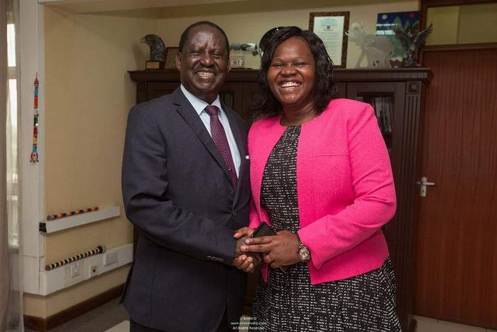 Former Prime Minister Raila Odinga with Homa Bay Woman Rep Gladys Wanga (Twitter)