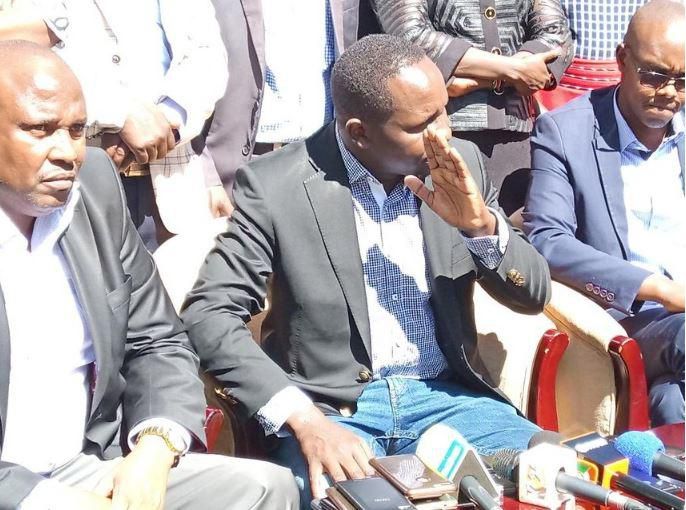 MPs William Kisang (Marakwet West), Kangogo Bowen (Marakwet East) and Marakwet county assembly speaker Phillemon Sabulei in Eldoret on Saturday, March 9, 2019