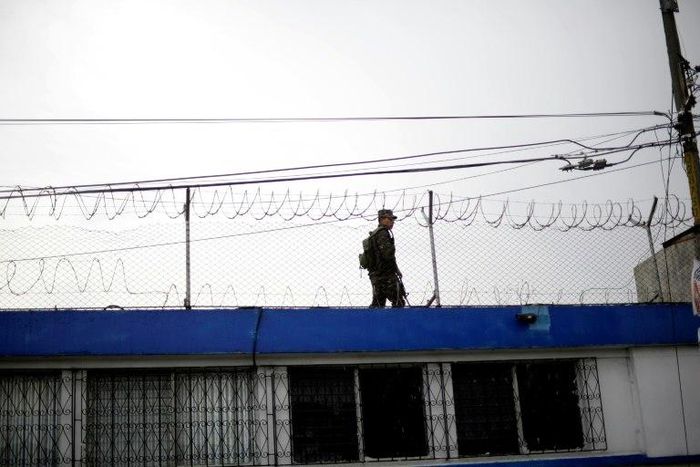 A soldier guards the correctional centre for minors, 'Las Gaviotas', in Guatemala City on July 7, 2015