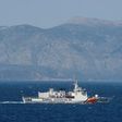 A Turkish coast guard ship patrols on the Aegean Sea, off the Turkish coast