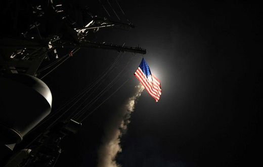 The guided-missile destroyer USS Porter conducts strikes on a Syrian airbase from the Mediterranean Sea on April 7, 2017
