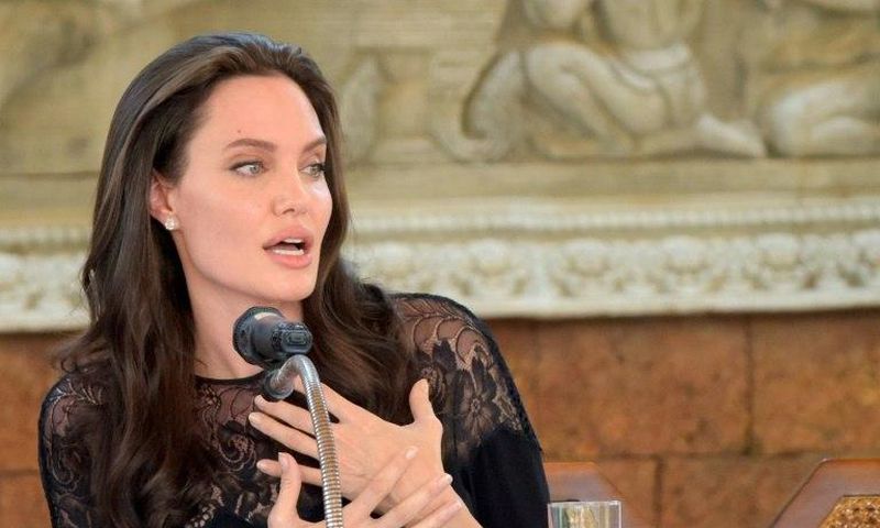 Angelina Jolie addresses a press conference in Siem Reap, Cambodia, on February 18, 2017