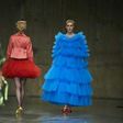 Models present creations by British designer Molly Goddard during London Fashion Week