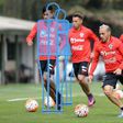 Chile's players, seen during a training session in Santiago, on October 8, 2016, ahead of their 2018 World Cup qualifying match against Peru