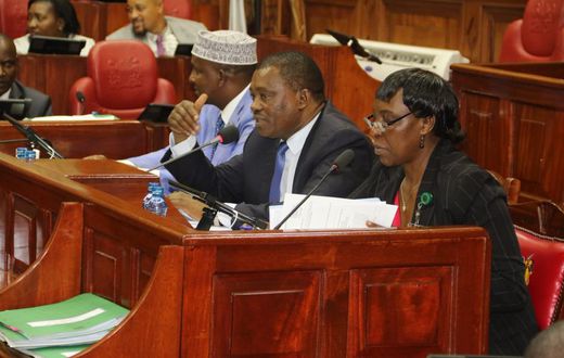 National Assembly Speaker Justin Muturi chairs the Committee on Appointments during the vetting of Education CS George Magoha (Twitter)