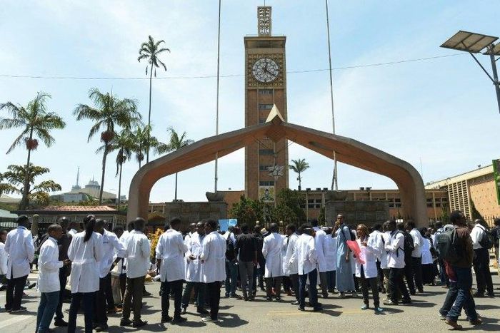 Kenyan medical students protest in solidarity with a doctor's strike in the capital Nairobi on January 19, 2017