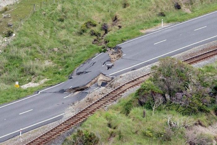 Earthquake damage to State Highway One on the South Island's east coast on November 14, 2016