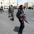 Israeli security forces gather at the site of a stabbing in Jerusalem on April 14, 2017