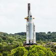 An Ariane 5 rocket sits on the launch pad at the Kourou Space Center in French Guiana