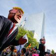 Protesters carried effigies of US President Donald Trump as well as Belgian Prime Minister Charles Michel during a demonstration in Brussels on Wednesday