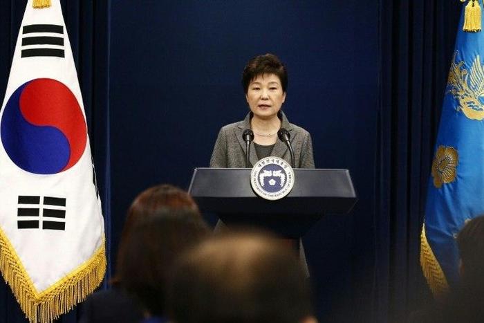 South Korean President Park Geun-Hye speaks during an address to the nation, at the presidential Blue House in Seoul on November 29, 2016