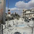 A general views shows a severely damaged street in the northwestern border town of al-Bab on February 24, 2017 after Turkish-backed rebels announced the capture of the town from the Islamic State (IS) group a day earlier