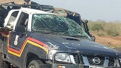 Wreckage of the police vehicle
