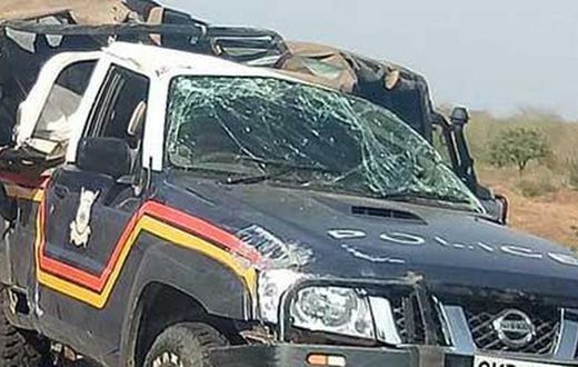 Wreckage of the police vehicle