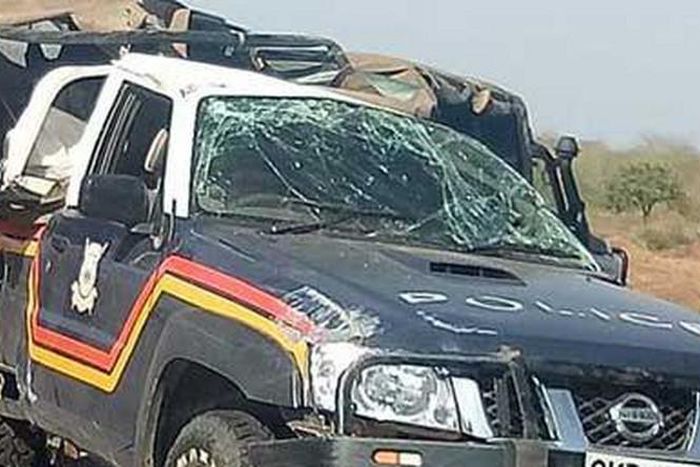 Wreckage of the police vehicle