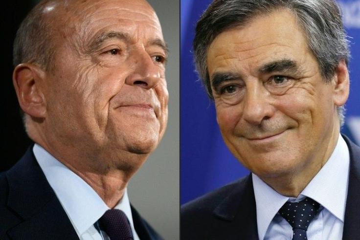 Francois Fillon (R) and Alain Juppe on November 20, 2016