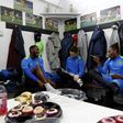Sutton United players sit in the dressing room ahead of a team training session and media day at The Borough Sports Ground in Sutton, south-west London, on February 16, 2017