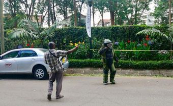 An officer from the Bomb Disposal Unit going to detonate explosives at the DusitD2 complex