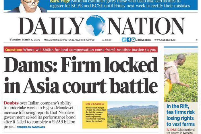 Front page of Daily Nation on March 5, 2019 when they published a strange "obituary" on Syrian boy Omran Daqneesh