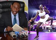 KFCB CEO Ezekiel Mutua (L) and Esther Akoth alias Akothee (R)