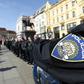 A police officer stands by as supporters of a Croatian far-right party gather in Ban Jelacic Square in downtown Zagreb on February 26, 2017