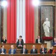 Austrian Alexander Van der Bellen (C) speaks alongside ministers during his swearing-in ceremony at the federal assembly in parliament in Vienna on January 26, 2017