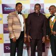 Host of the night Mwaniki Mageria, CEO of Kenya Films Classification Board Ezekiel Mutua and Kangethe Mungai of Riverwoods Ensemble at the red carpet.