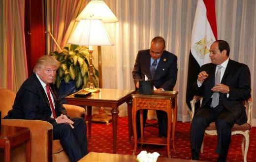 Then-Republican presidential candidate Donald Trump (L) first met Egyptian President Abdel Fattah el-Sisi at the Plaza Hotel in New York in September 2016