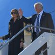 US President Donald Trump arrives in ROme en route to the Vatican -- he has previously been at odds with Pope Francis over issues from migration to climate change