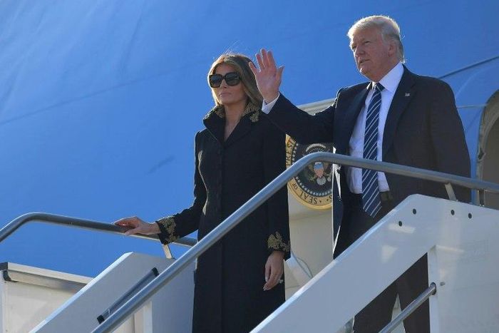 US President Donald Trump arrives in ROme en route to the Vatican -- he has previously been at odds with Pope Francis over issues from migration to climate change