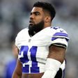 Ezekiel Elliott, pictured in January 2017, was kept out of the Dallas Cowboys' workouts for a second day after suffering a head injury in a minor car accident