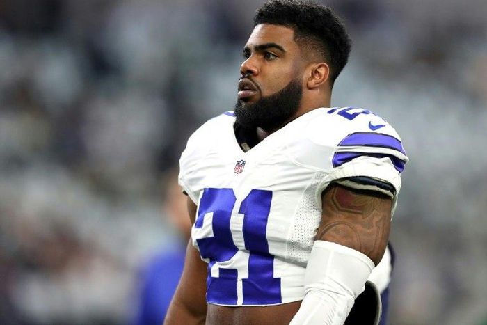 Ezekiel Elliott, pictured in January 2017, was kept out of the Dallas Cowboys' workouts for a second day after suffering a head injury in a minor car accident