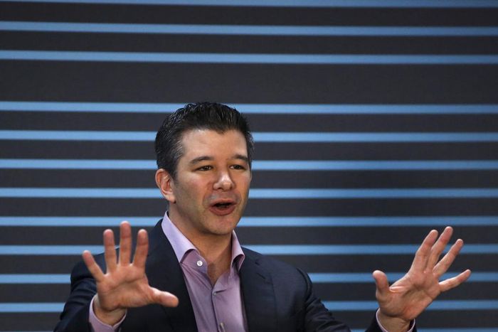 Uber CEO Travis Kalanick gestures as he delivers an address to employees and drivers, to mark the company's five year anniversary, in San Francisco, California June 3, 2015.