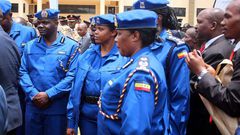 Police officers in the new uniform during the launch of the reforms for National Police Service (NPS)