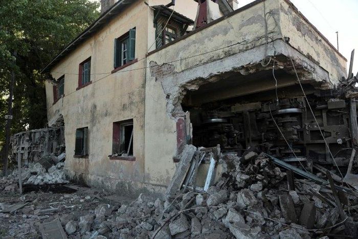 The train smashed into a house near the Greek village of Adendro after it derailed