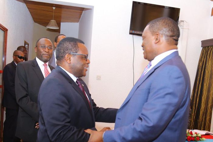 Senate Speaker Ken Lusaka with National Assembly Speaker Justin Muturi after they signed document to establish East African Parliamentary Institute (Twitter)