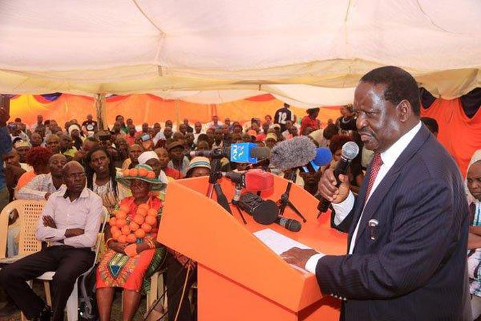 Orange Democratic Movement party leader Raila Odinga at Orange House, the political group's headquarters, in Nairobi on March 28, 2017.